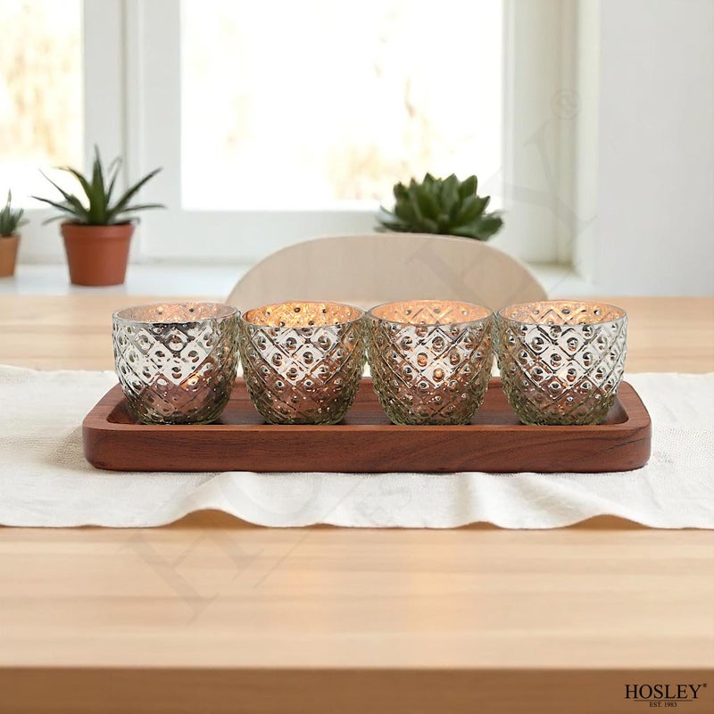 Hosley Set of 6 Metallic Antique Silver Glass Votive Tealight Farmhouse Candle Holder 2.75 Inch Diameter Ideal for Bridal Weddings Parties Events Spa Settings and Aromatherapy MINI Flower Pot O4 - Image 5